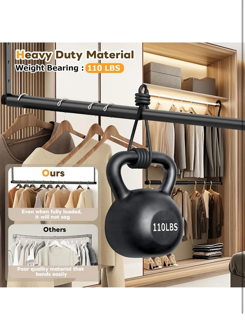 Adjustable Closet Rod for Hanging Clothes